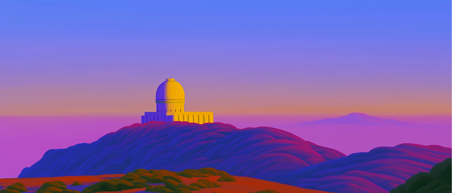 Observatory on a calm horizon at dawn