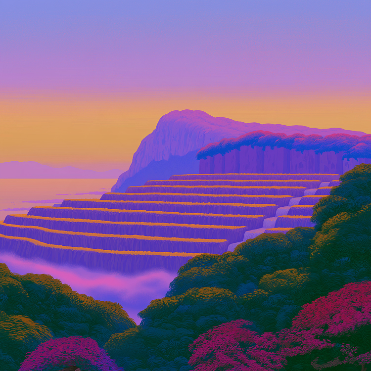 Tidy terraced fields stepping down a hillside